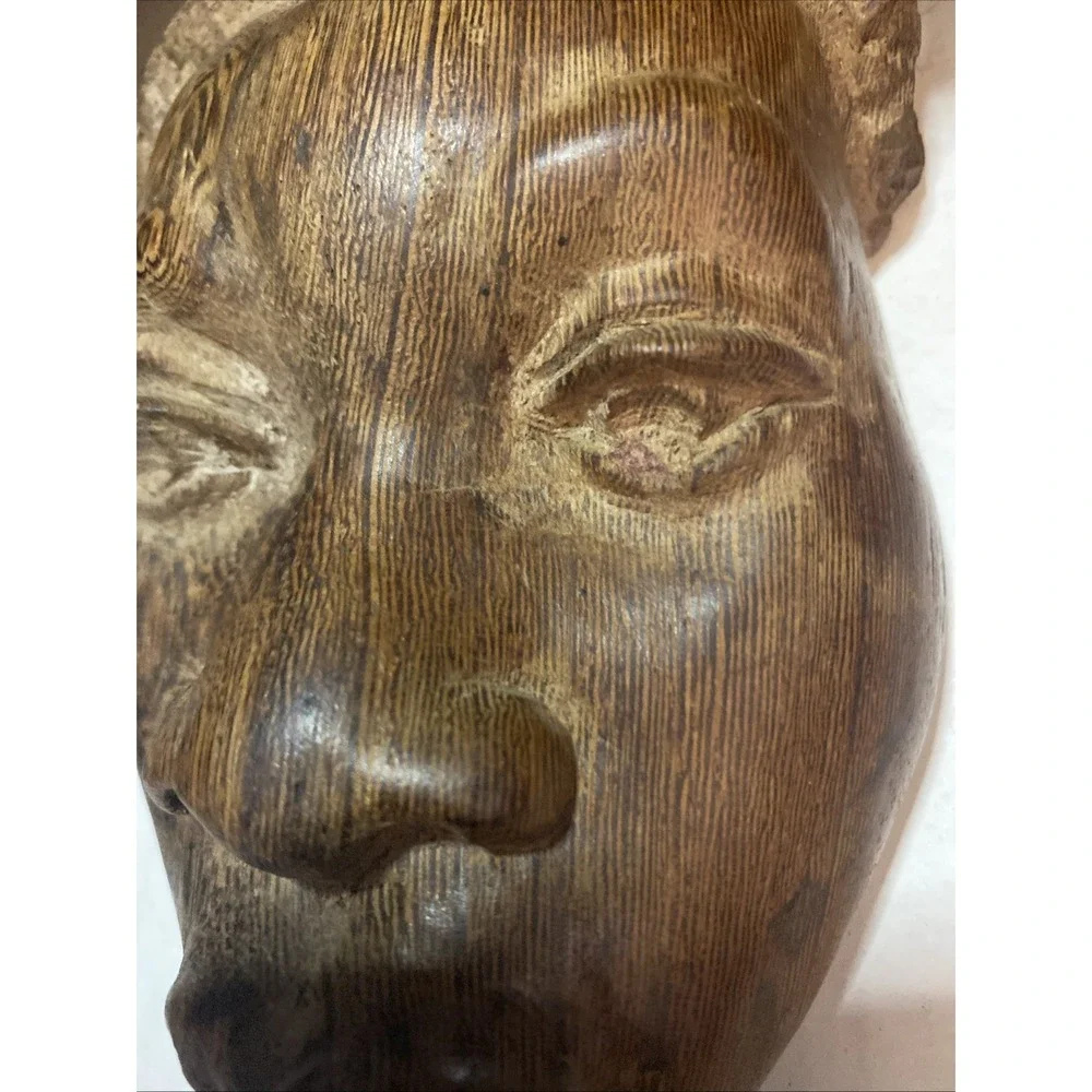 Vintage Hand Carved Wooden African Man Face Wall Hanging 7